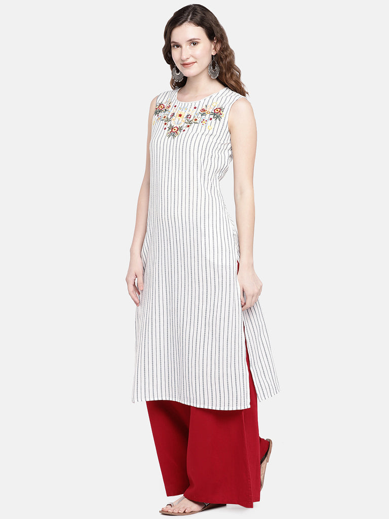 Women Straight Sleeveless White Kurta