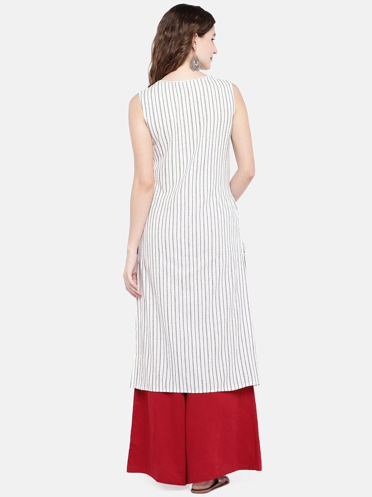 Women Straight Sleeveless White Kurta
