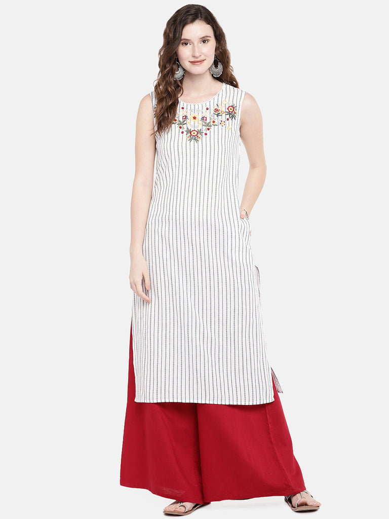 Women Straight Sleeveless White Kurta