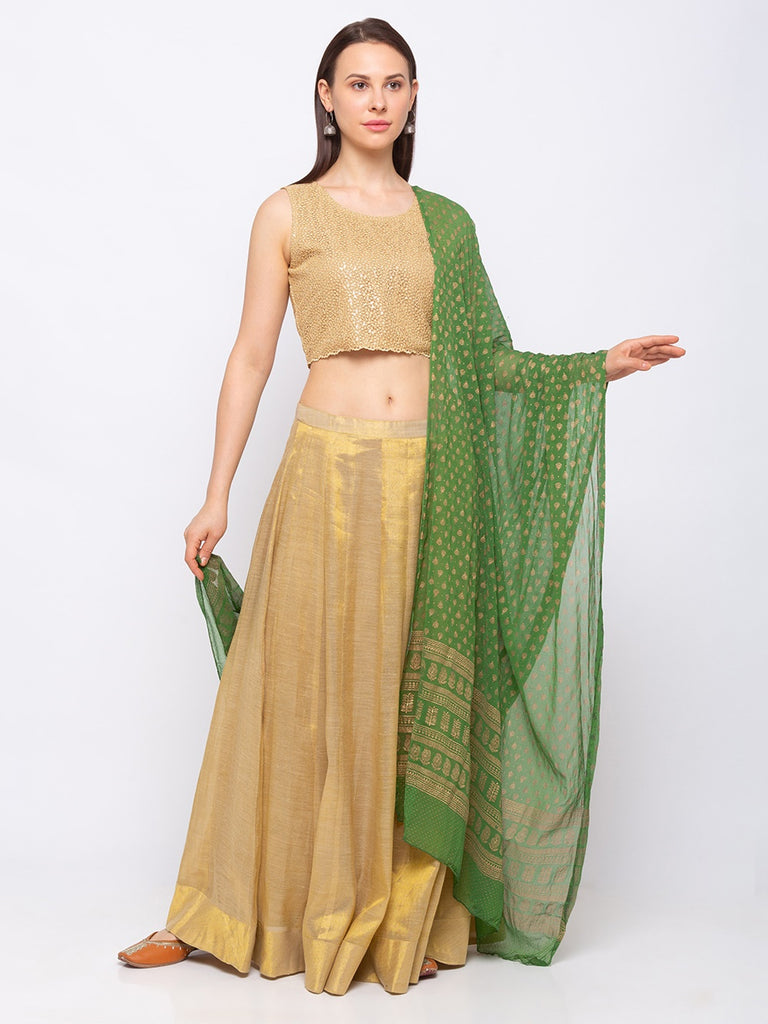 Women's Green Chiffon Printed Dupatta