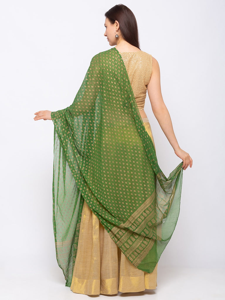 Women's Green Chiffon Printed Dupatta
