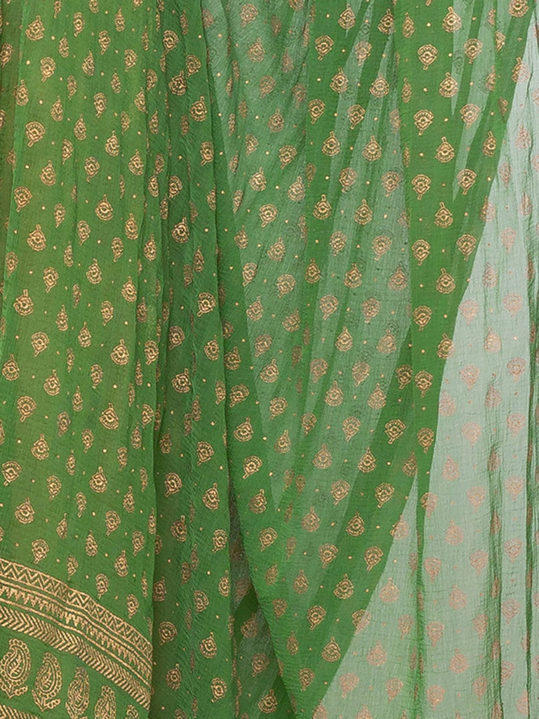 Women's Green Chiffon Printed Dupatta