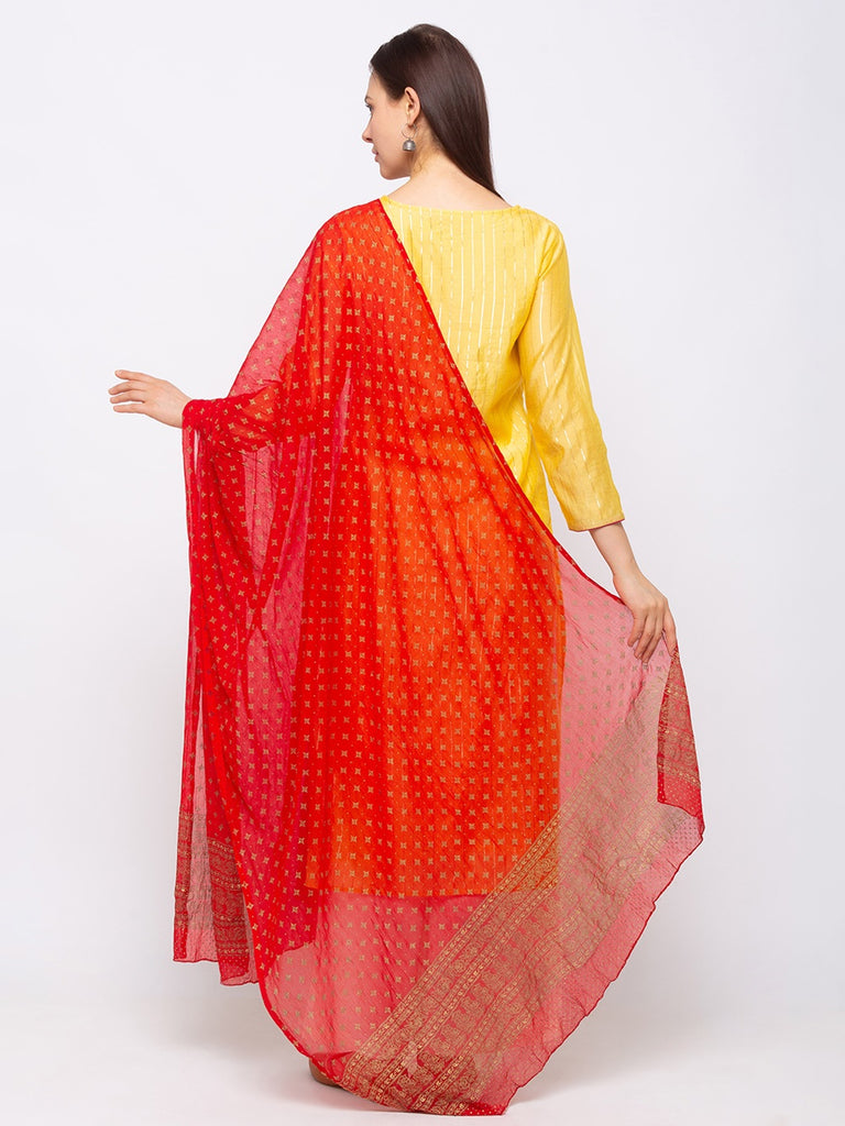 Women's Red Chiffon Printed Dupatta