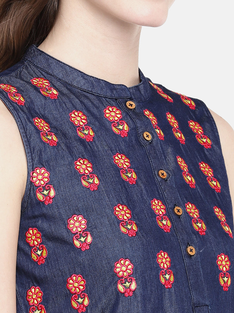Women Straight Sleeveless Navy Kurta