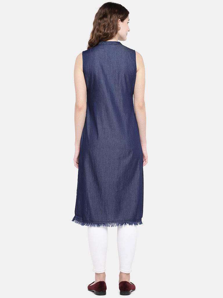 Women Straight Sleeveless Navy Kurta
