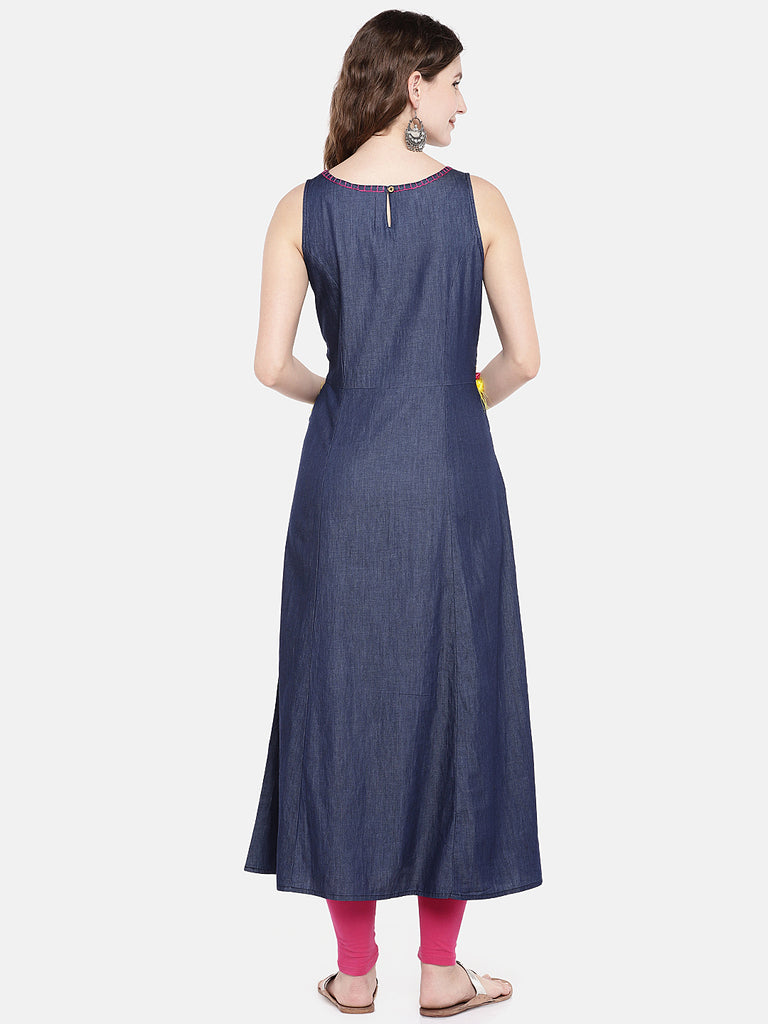 Women Flared Sleeveless Navy Kurta