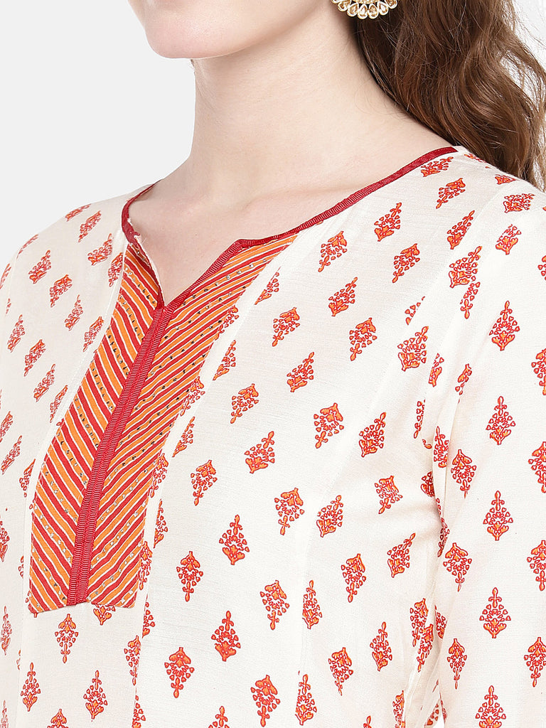 Women Kalidar Three-Fourth Off White Kurta