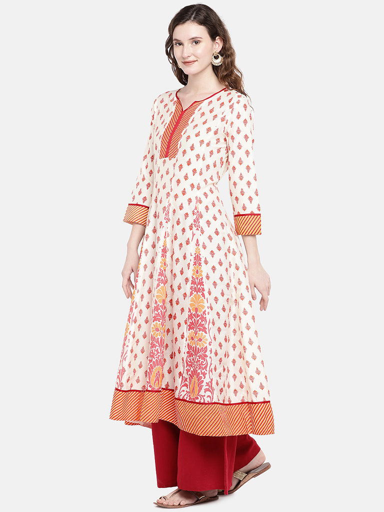 Women Kalidar Three-Fourth Off White Kurta