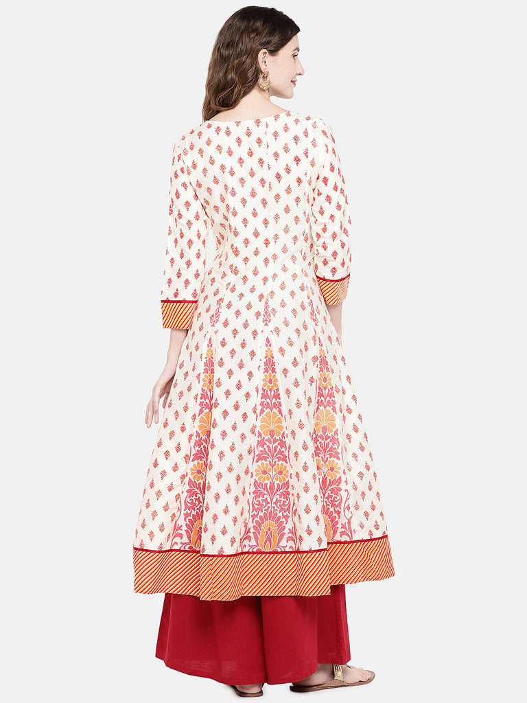 Women Kalidar Three-Fourth Off White Kurta
