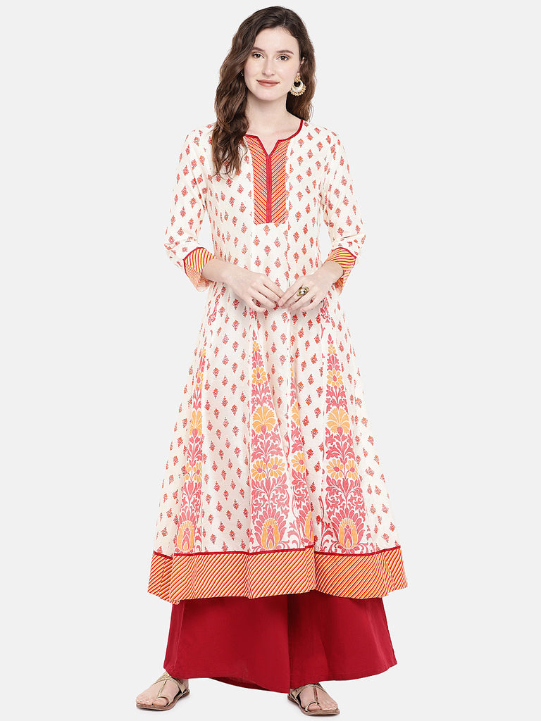 Women Kalidar Three-Fourth Off White Kurta