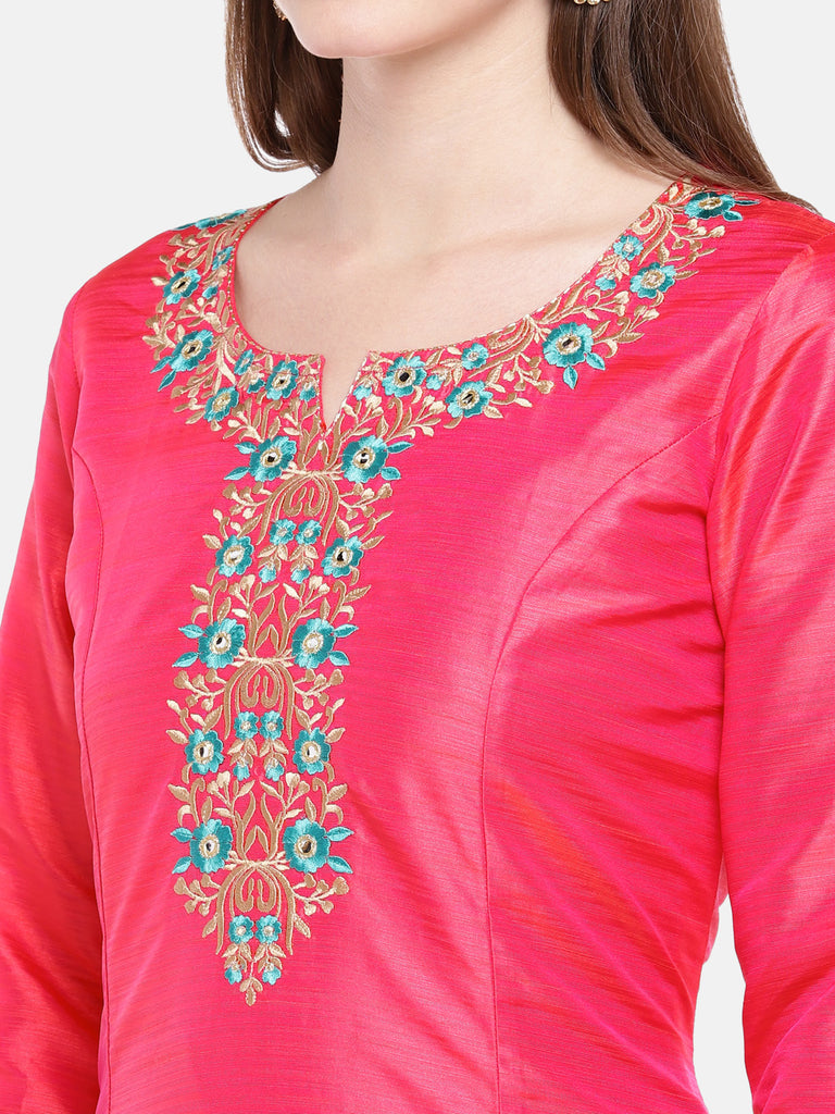 Women Straight Three-Fourth Pink Kurta