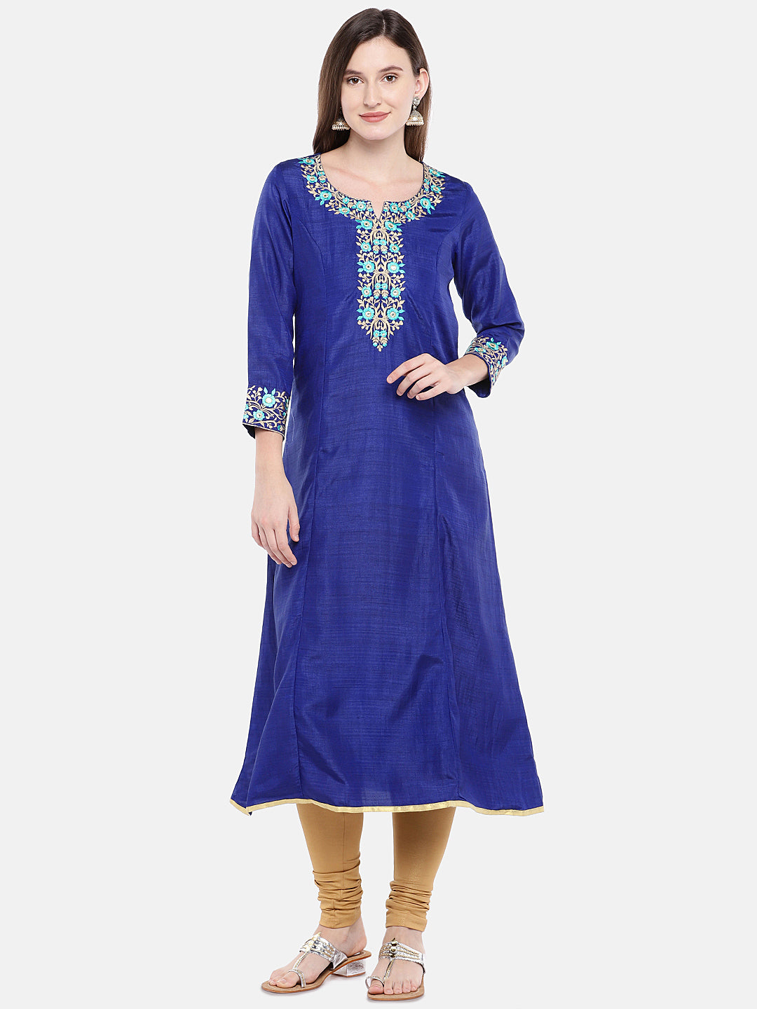 Women Straight Three-Fourth Royal Blue Kurta