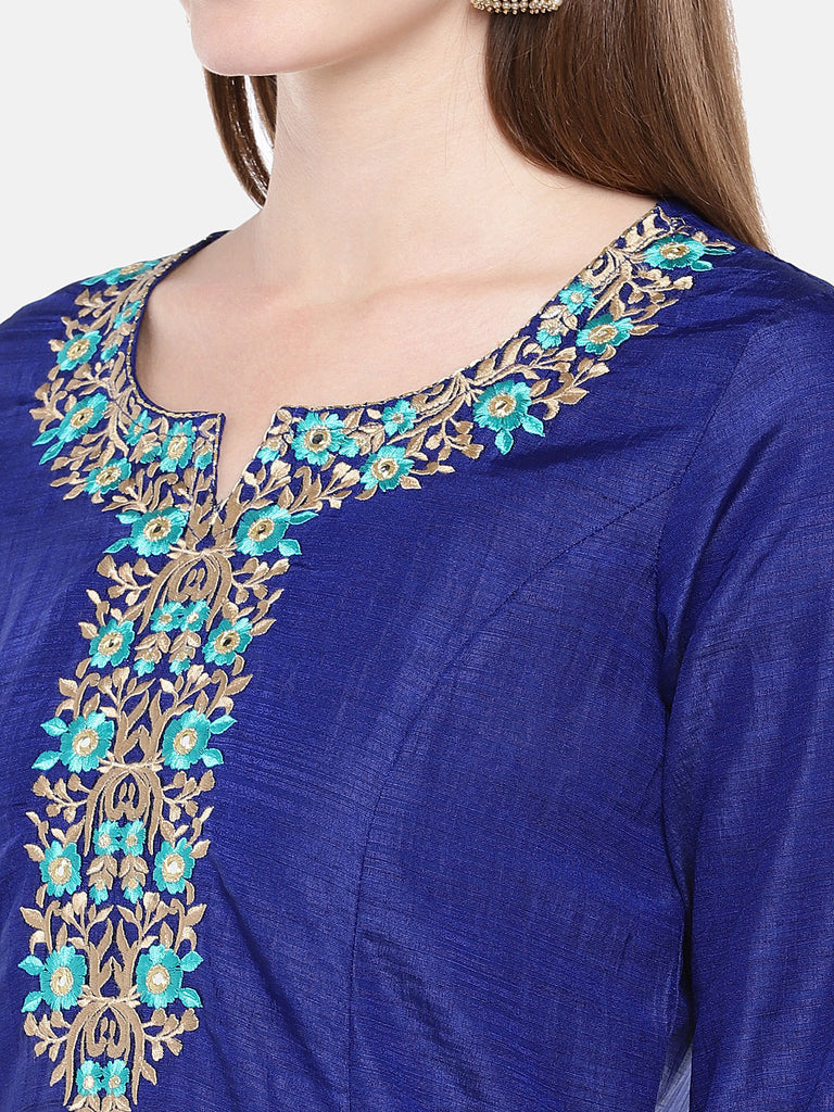 Women Straight Three-Fourth Royal Blue Kurta