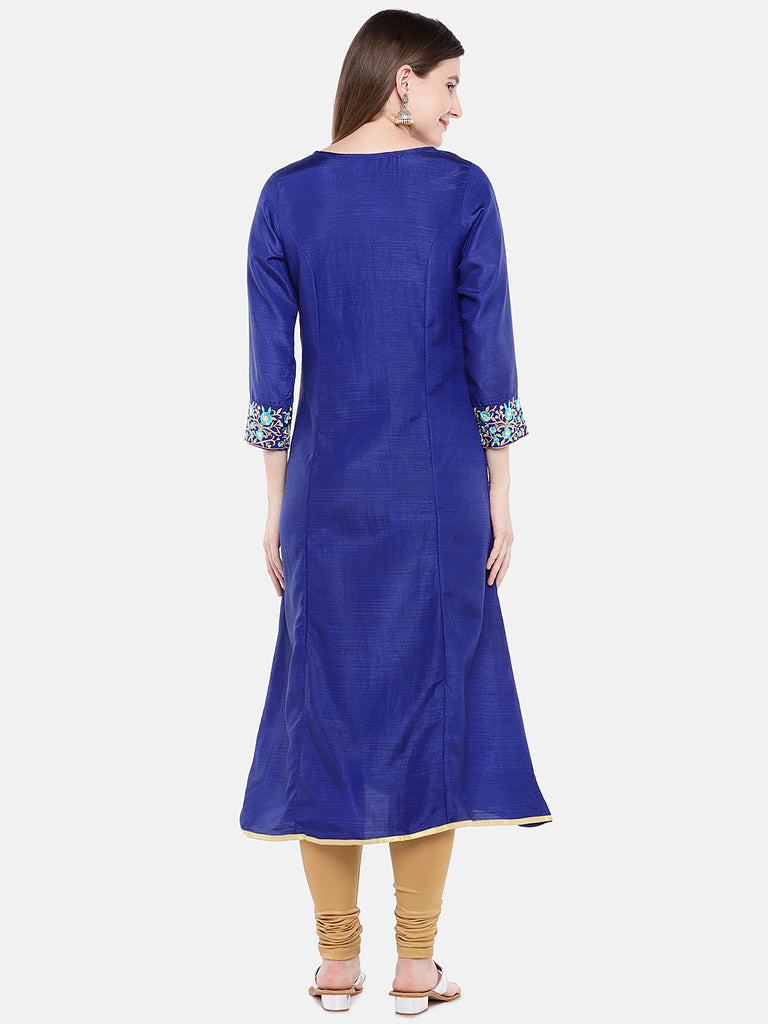 Women Straight Three-Fourth Royal Blue Kurta