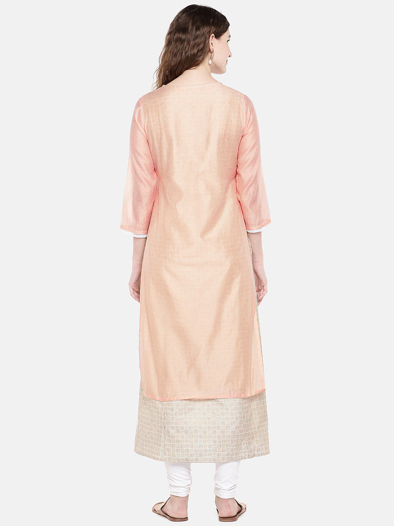 Women High - Low Three-Fourth Peach Kurta
