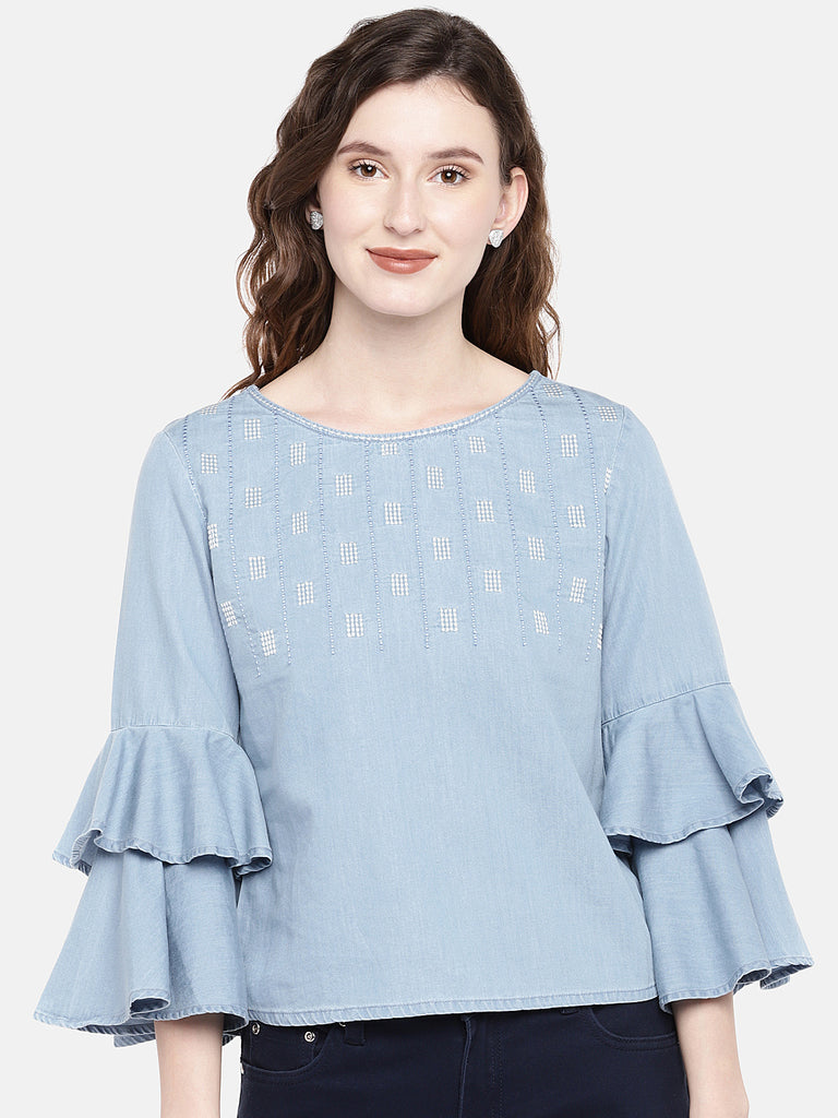 Women Straight Three-Fourth Blue Kurta