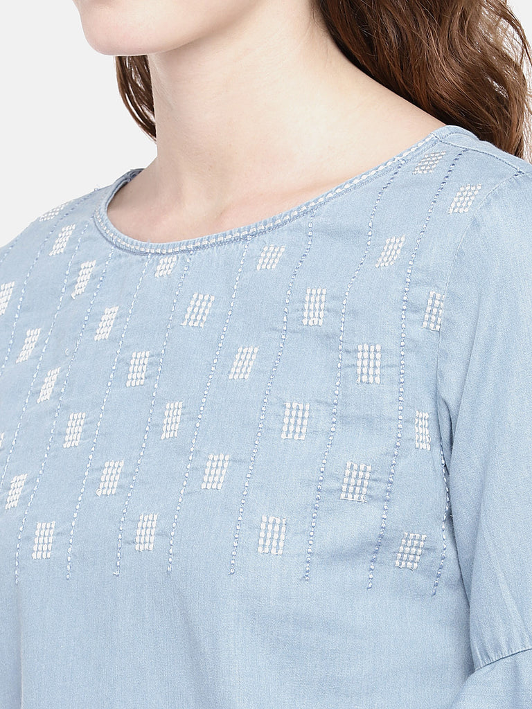 Women Straight Three-Fourth Blue Kurta