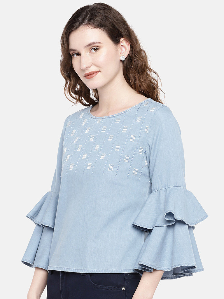 Women Straight Three-Fourth Blue Kurta