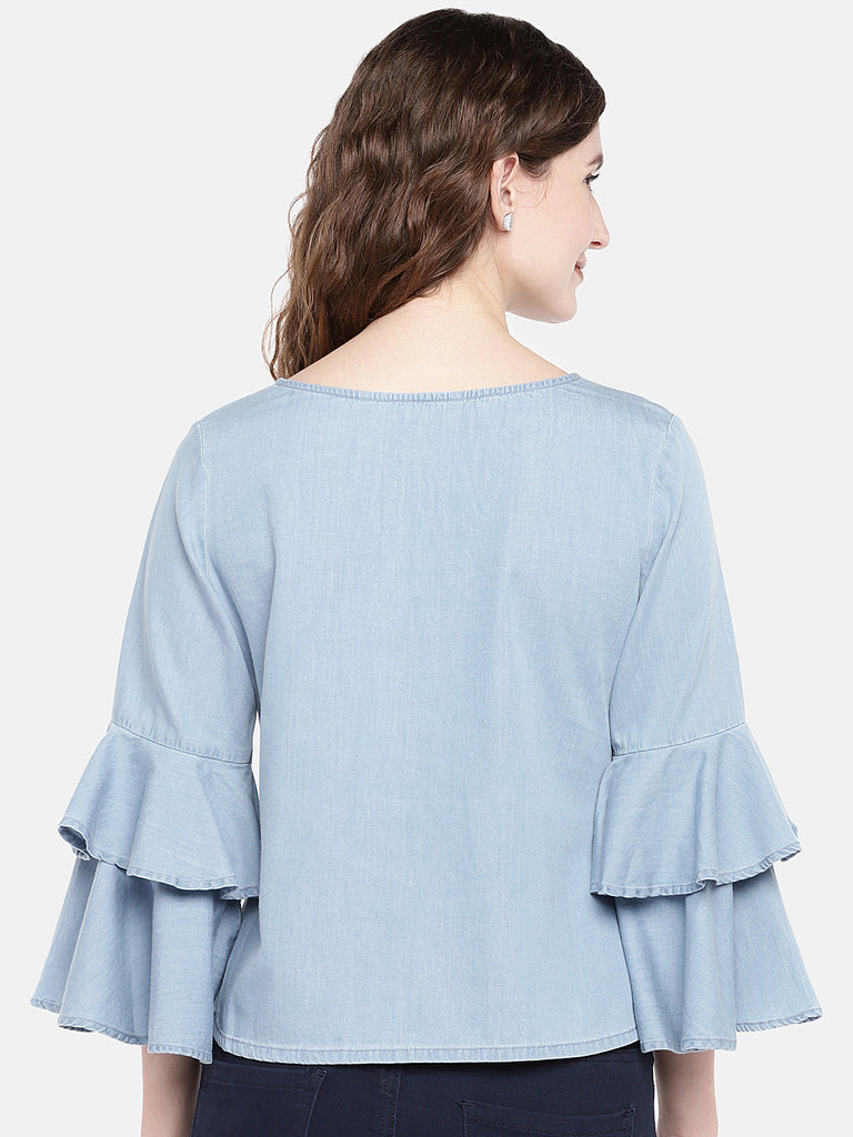 Women Straight Three-Fourth Blue Kurta