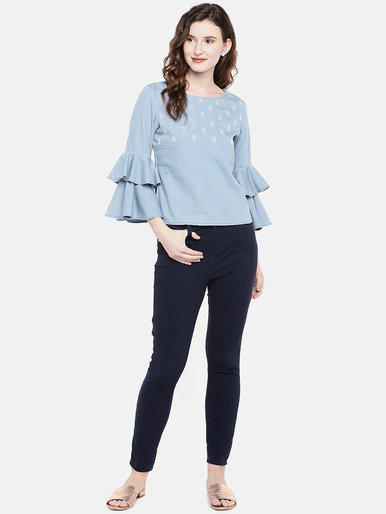 Women Straight Three-Fourth Blue Kurta