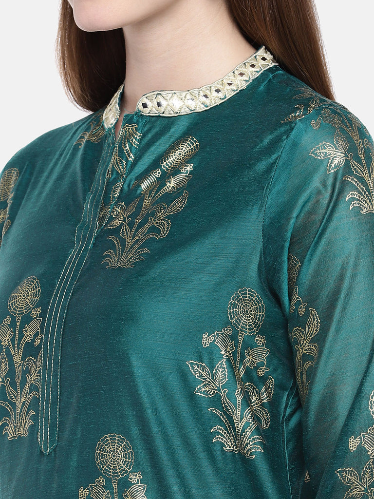 Women Straight Three-Fourth Teal Kurta
