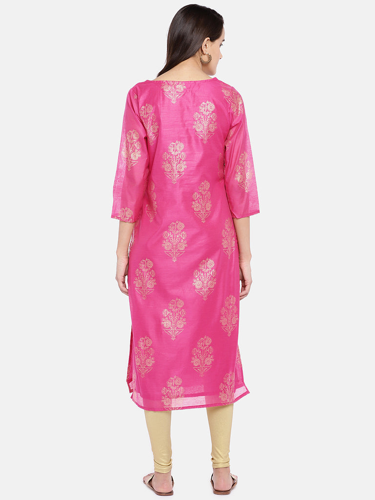 Women Stright Three-Fourth Magenta Kurta