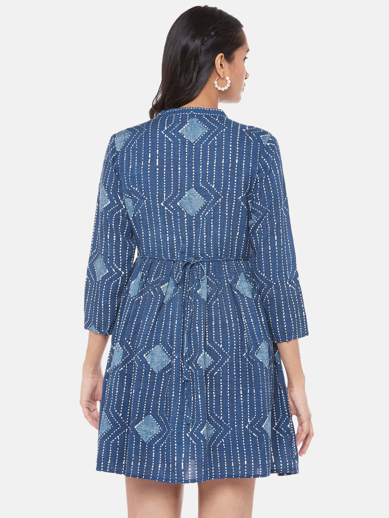 Rayon Slub Three-Fourth Flared Women Indigo Tunic