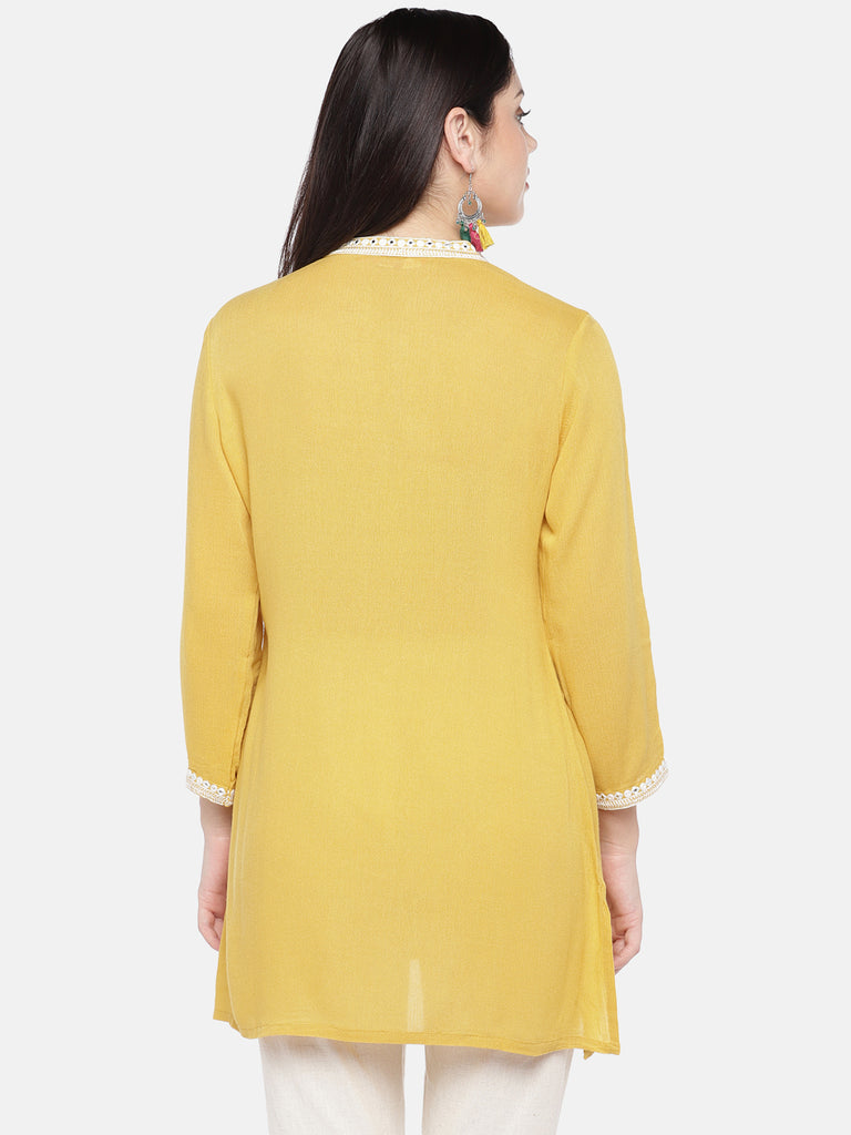Women Straight Sleeveless Yellow Tunic