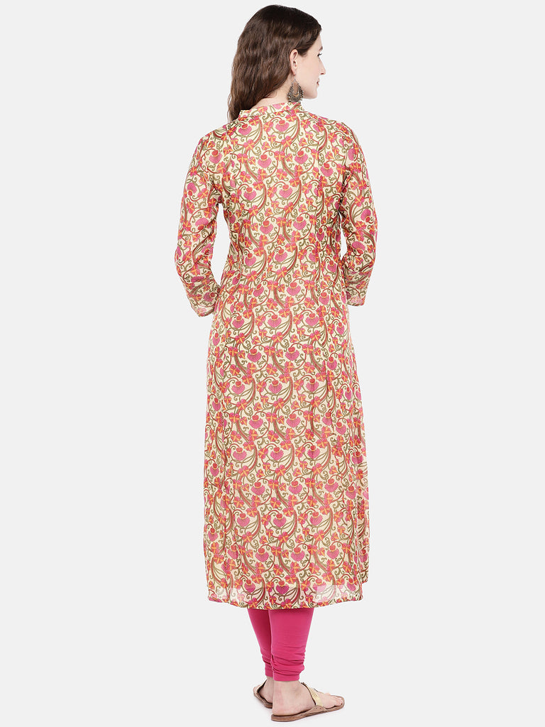 Women Flared Three-Fourth Beige Kurta