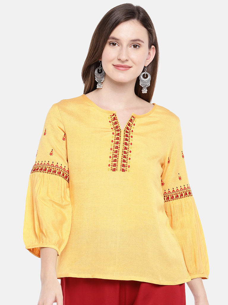 Women Straight Bishop Mustard Kurta