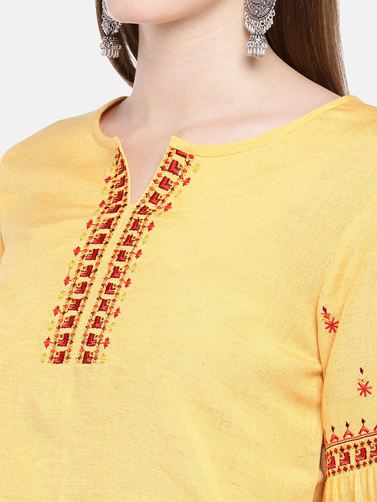 Women Straight Bishop Mustard Kurta