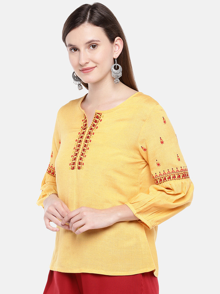 Women Straight Bishop Mustard Kurta