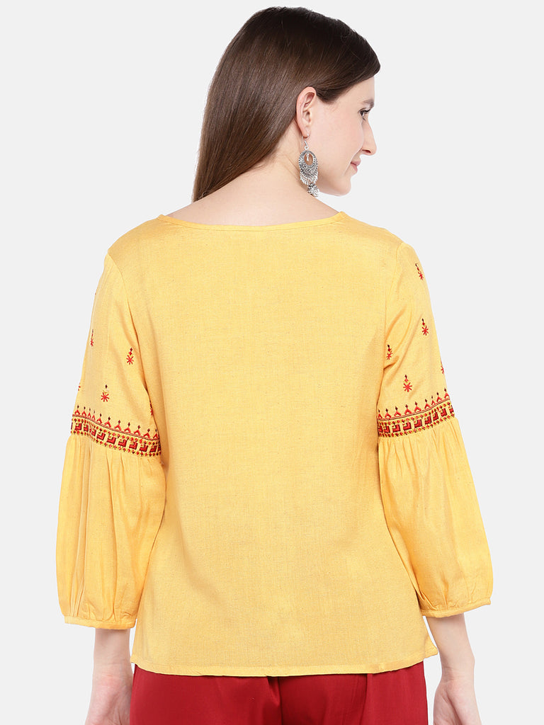 Women Straight Bishop Mustard Kurta