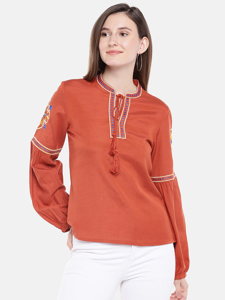 Women Straight Bishop Rust Kurta
