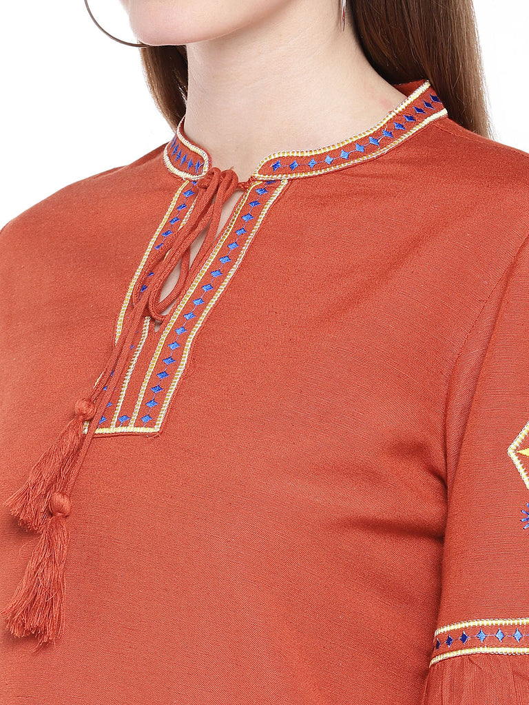 Women Straight Bishop Rust Kurta