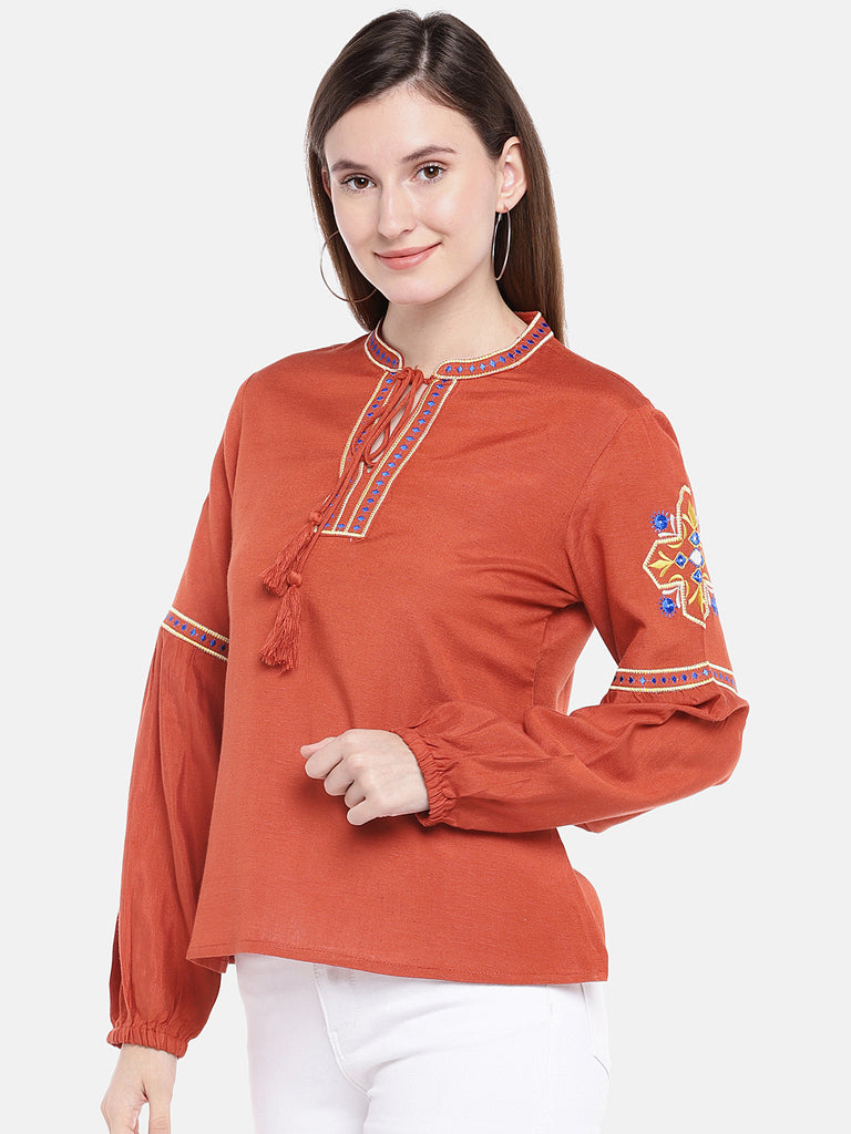 Women Straight Bishop Rust Kurta
