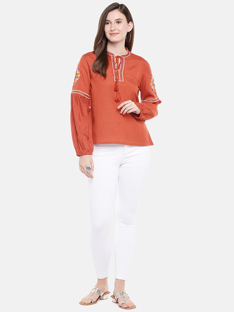 Women Straight Bishop Rust Kurta