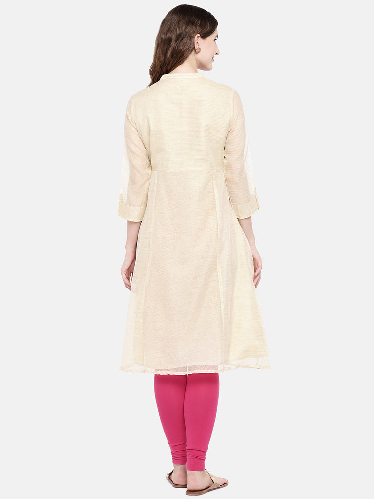 Women A Line Three-Fourth Beige Kurta