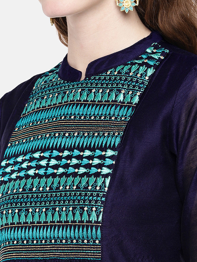 Women A Line Three-Fourth Navy Kurta