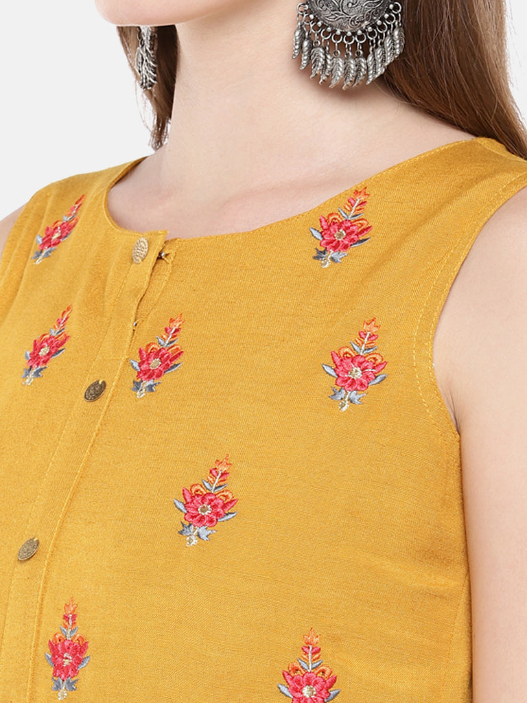 Women Straight Sleeveless Mustard Kurta