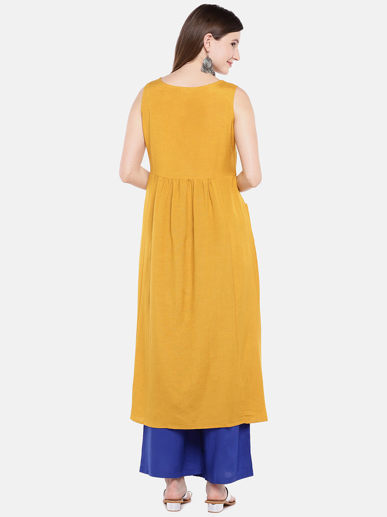 Women Straight Sleeveless Mustard Kurta