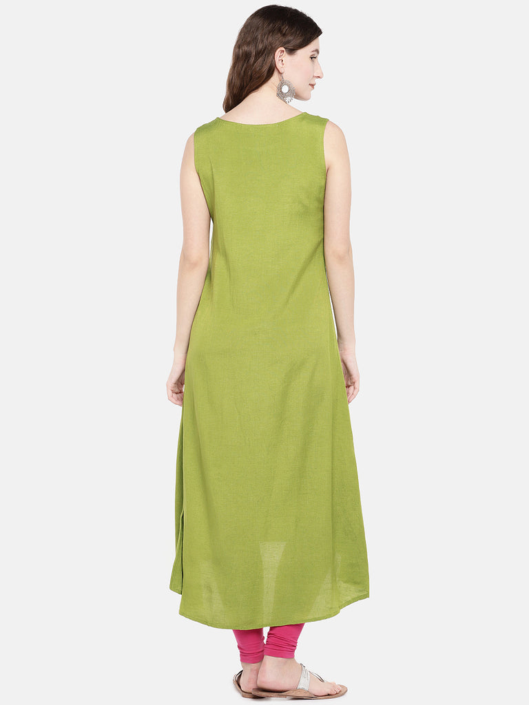 Women A Line Sleeveless Lime Green Kurta