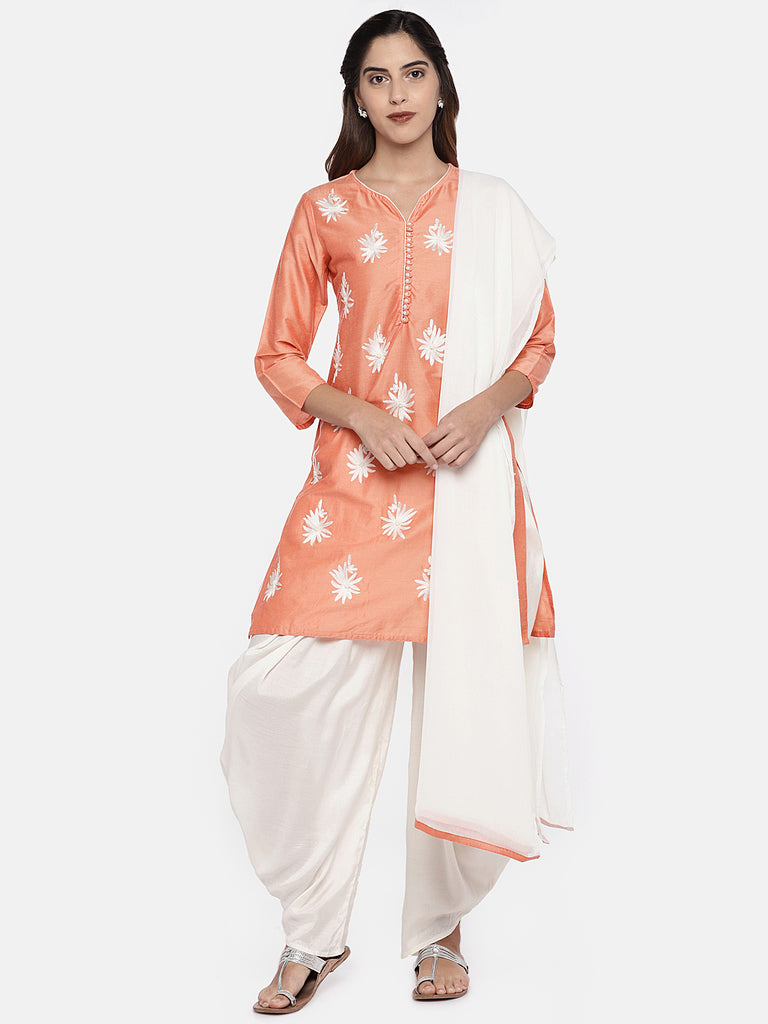 Women Straight Three-Fourth Peach Skd