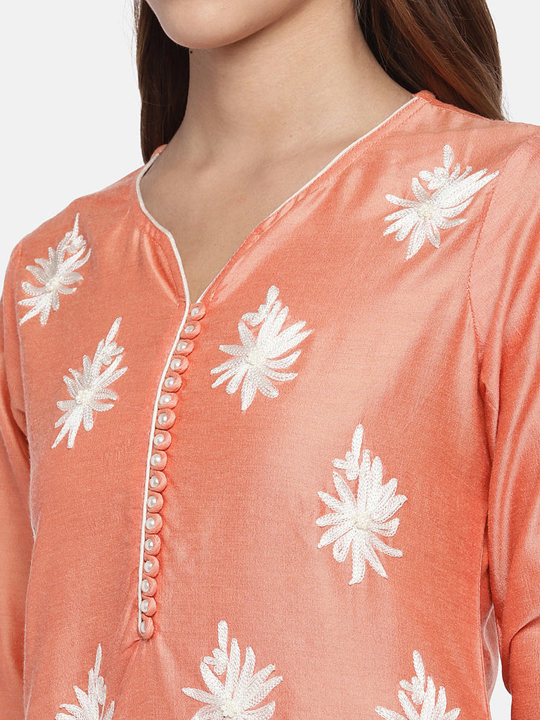 Women Straight Three-Fourth Peach Skd