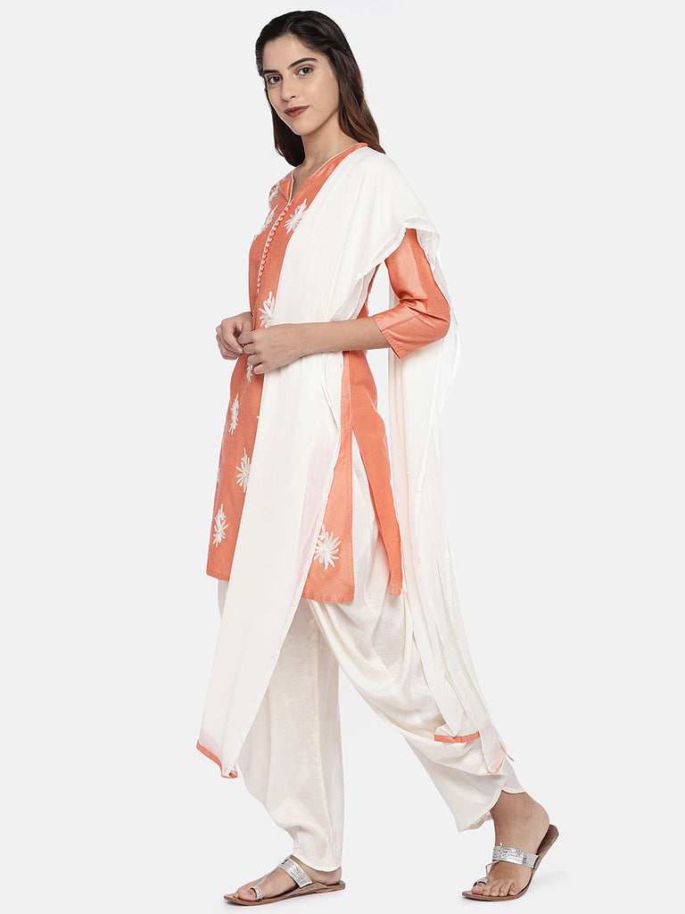 Women Straight Three-Fourth Peach Skd