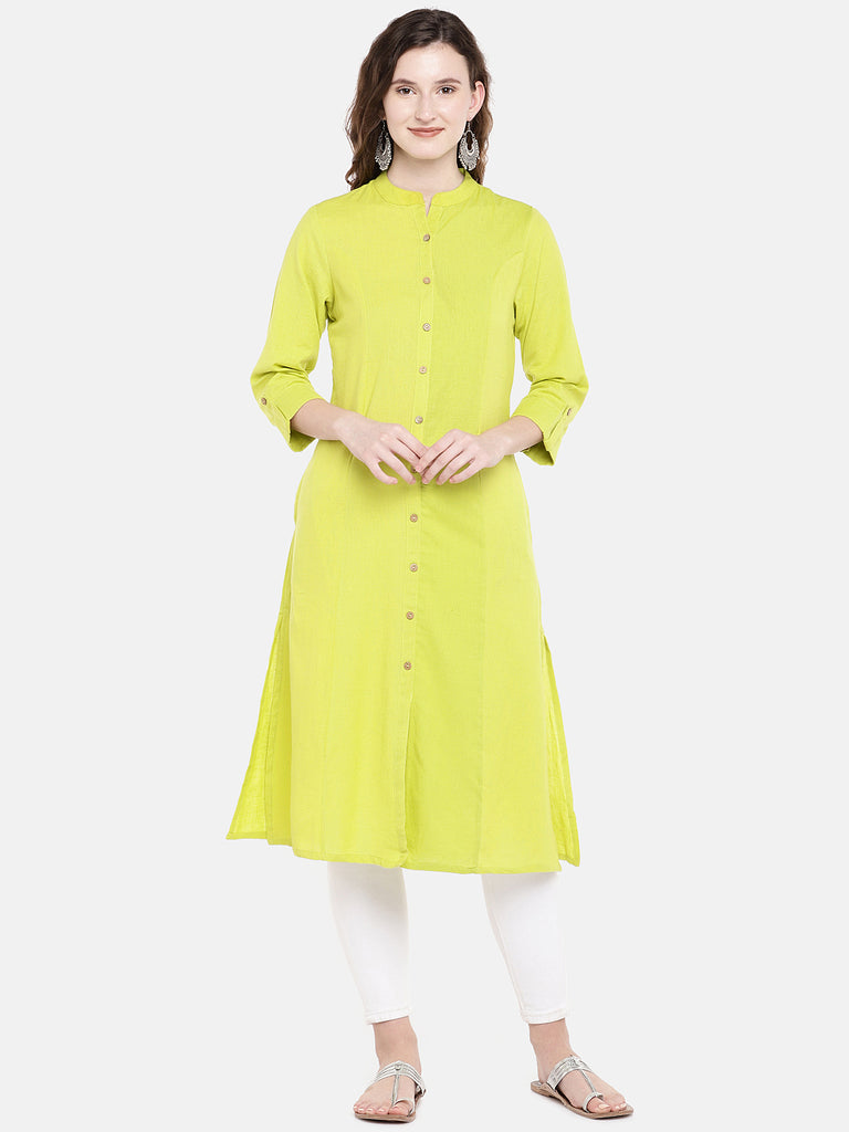 Core Women A Line Three-Fourth Lime Green Kurta