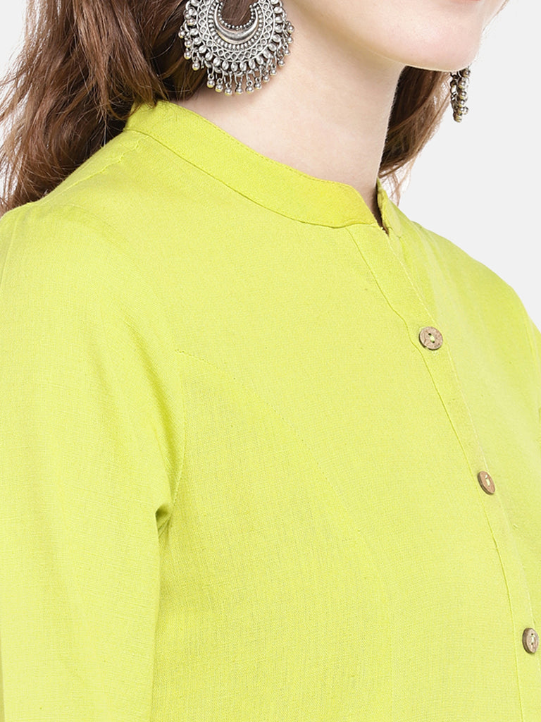 Core Women A Line Three-Fourth Lime Green Kurta