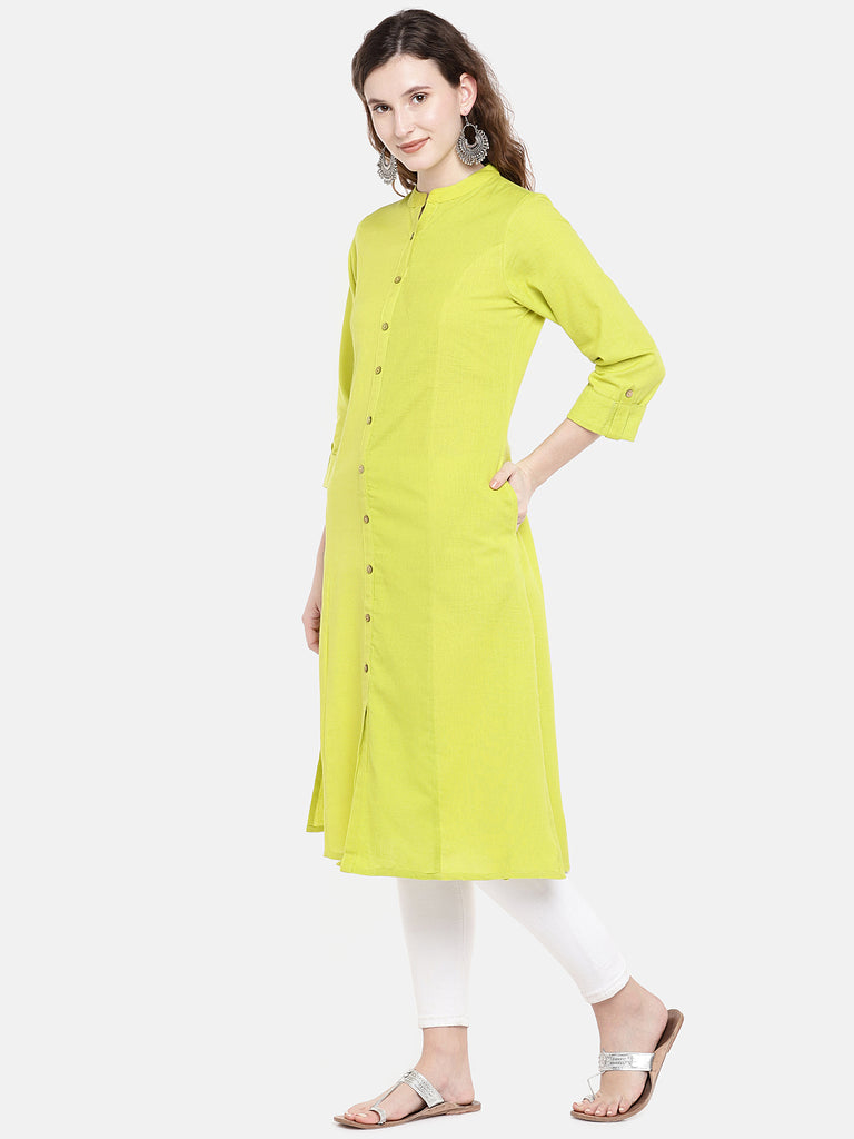 Core Women A Line Three-Fourth Lime Green Kurta