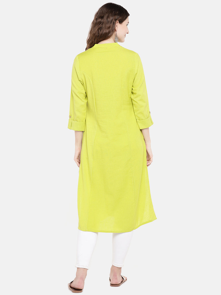 Core Women A Line Three-Fourth Lime Green Kurta
