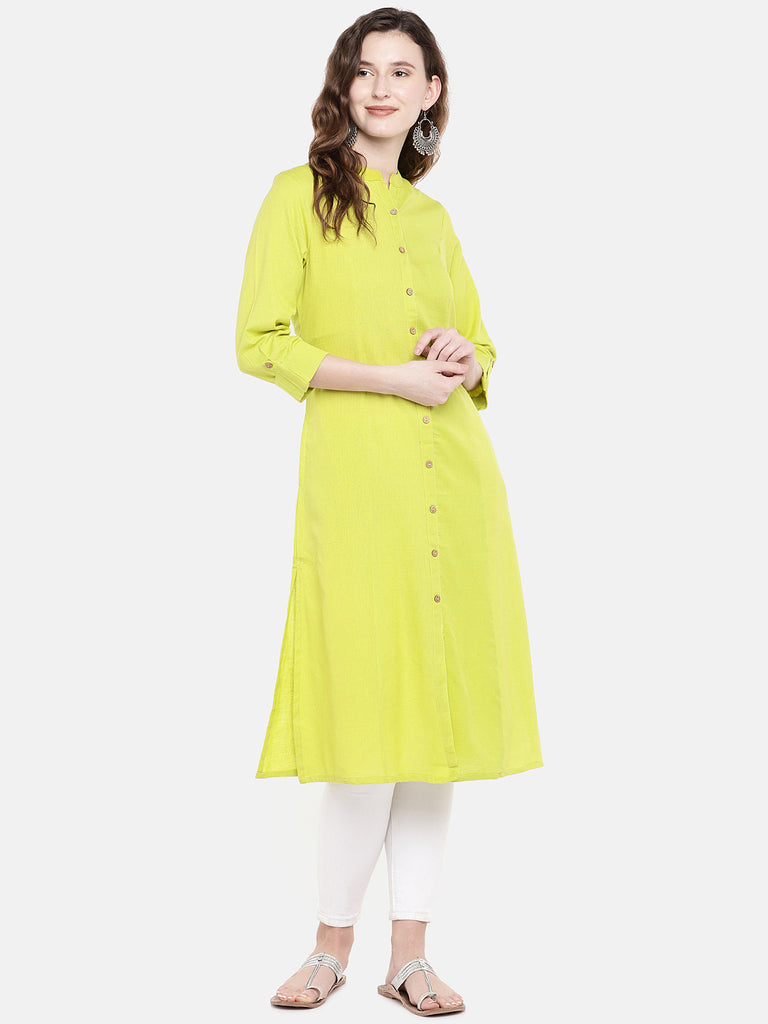 Core Women A Line Three-Fourth Lime Green Kurta